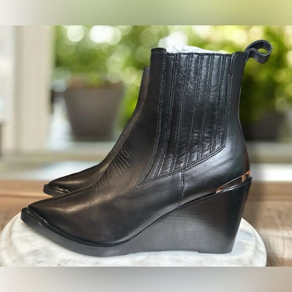 NWT! The KOOPLES $575 Topstiched Leather Wedge Ankle Boots Silver Detail EU 39 - Picture 8 of 16